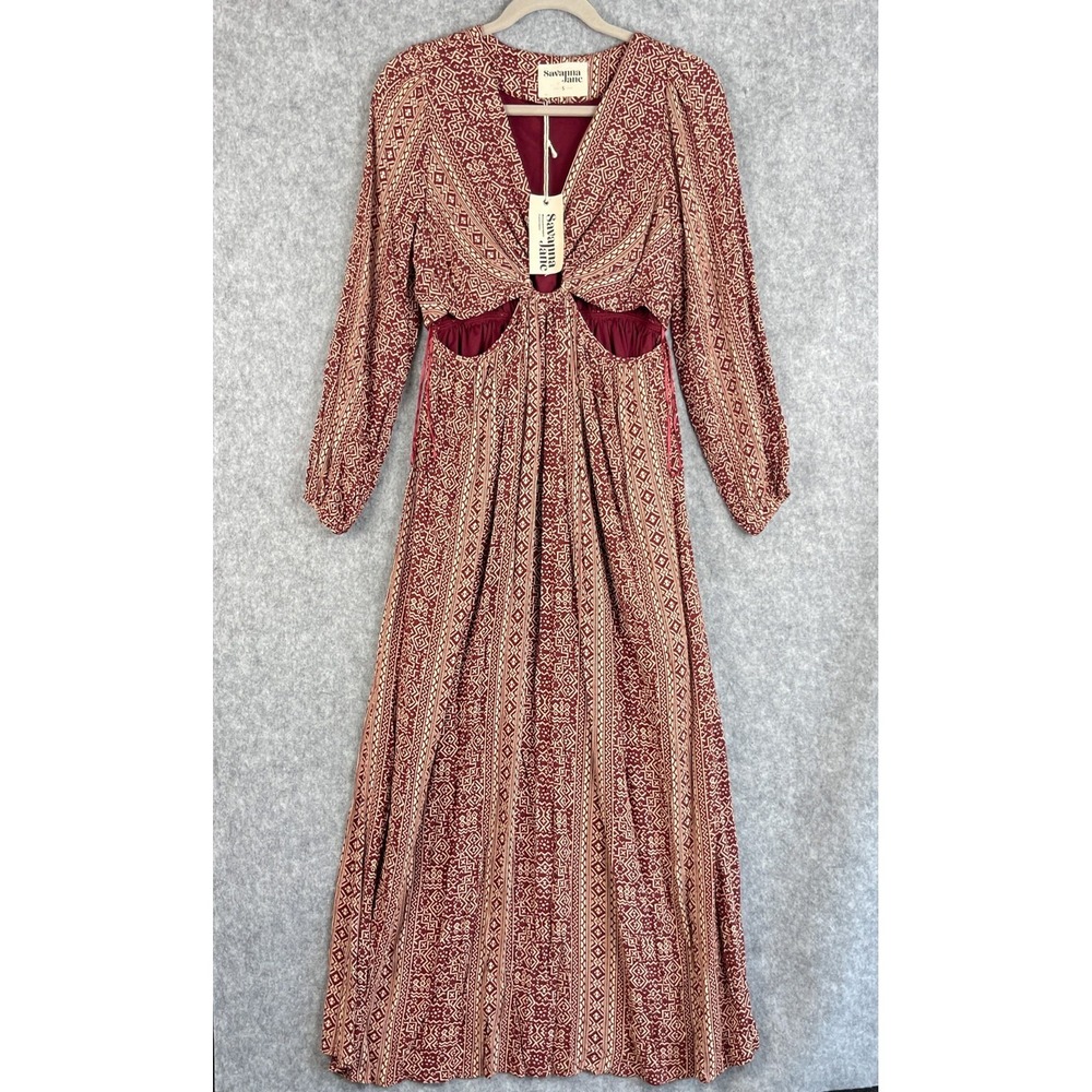 Savanna Jane Maxi Dress Womens Small‎ Red Cut Out Aztec Tribal Boho Festival NWT